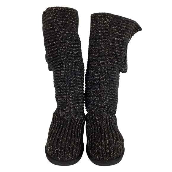 UGG Shoes - UGG Australia Lattice Cardy Black Gold Metallic‎ Knit Tall Boots 1876 Womens 8